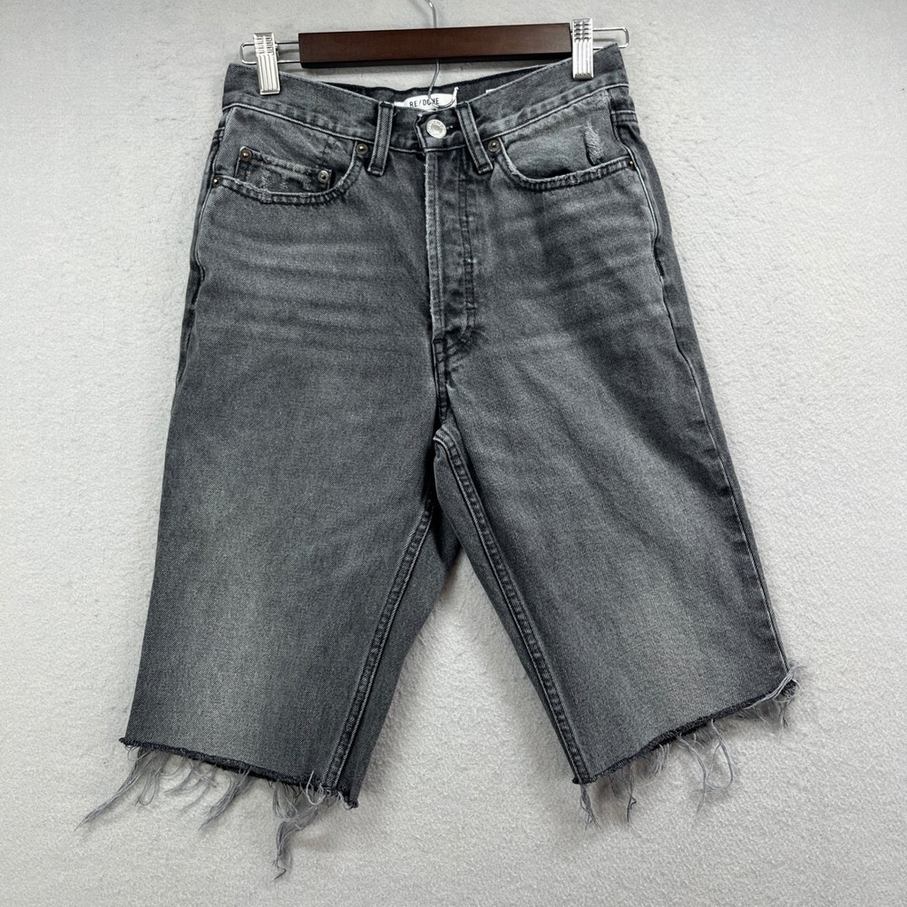 RE/DONE Denim Shorts Womens 26 Black Wash High Rise Raw Hem Y2K Grunge Jorts